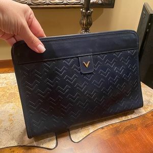 VALTENTINO Vintage Clutch Purse, Blue with Gold Hardware, Leather